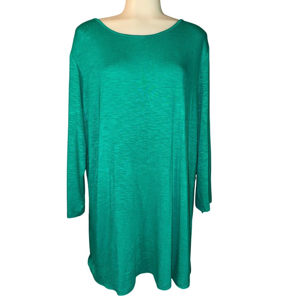 Chico's Green Pullover Top 3/4 Sleeve Back Lace Up Decor Sz 2 US L Rayon/Spandex